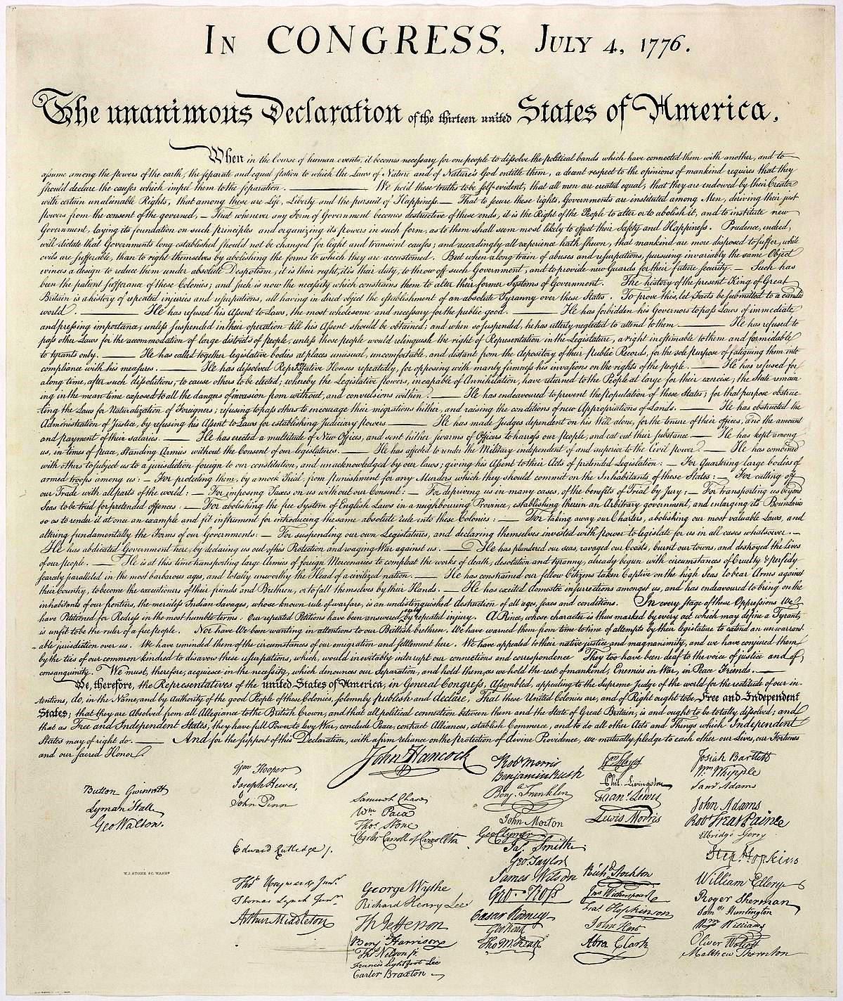United States Declaration of Independence 4 July 1776 - enlarge